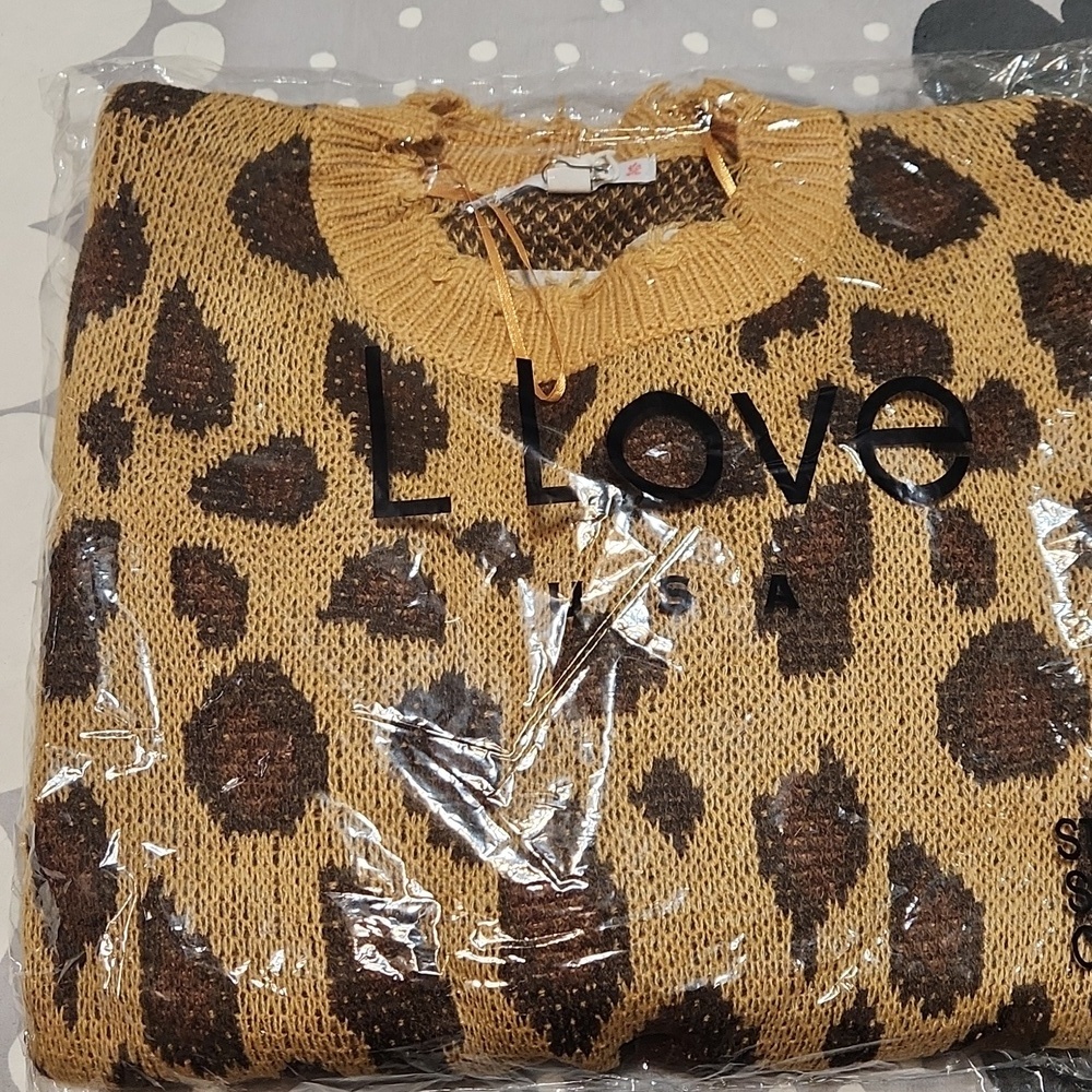 Llove Women brown Leopard print S sweater - Picture 5 of 6